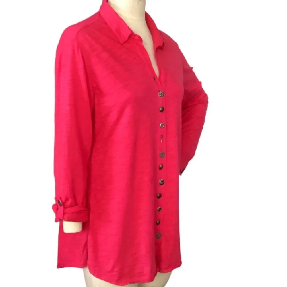 Neon Buddha Stepping Out Button Up Tunic Top L Pink #69C - Picture 3 of 10